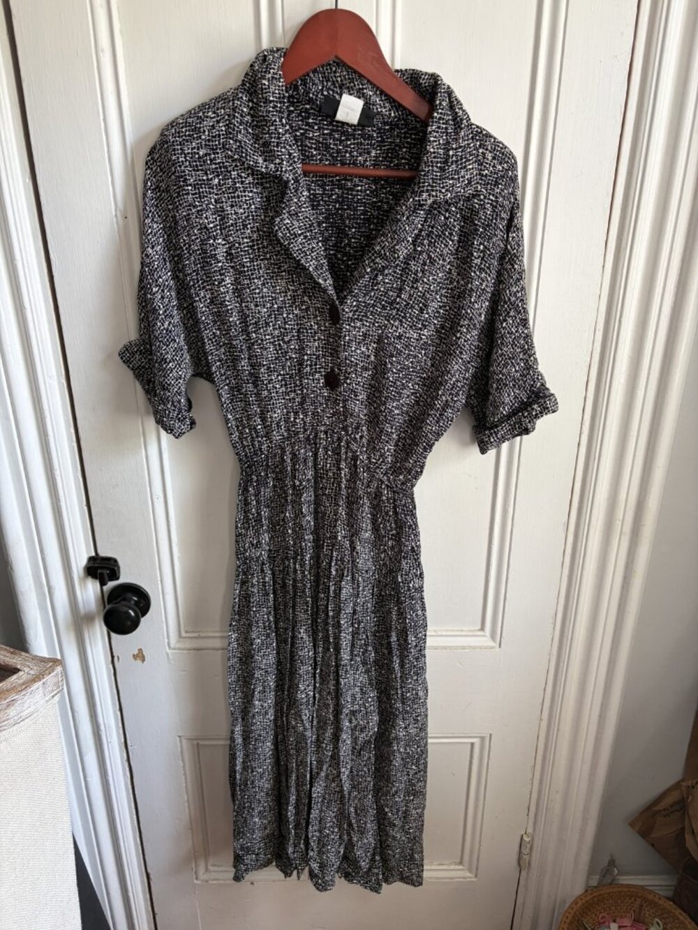 Vintage 80s Lynda Pizzuto for Phoebe Abstract Print Midi Shirtdress Sz 3/4 XS